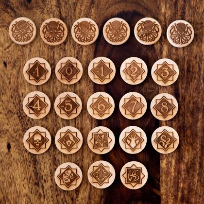 Żetony chaosu z litego drewna pasujące do gry Horror w Arkham LCG
